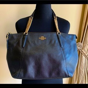 COACH F2221 Black Pebbled Leather AVA Chain Tote Shoulder Bag Gold Hardware EUC